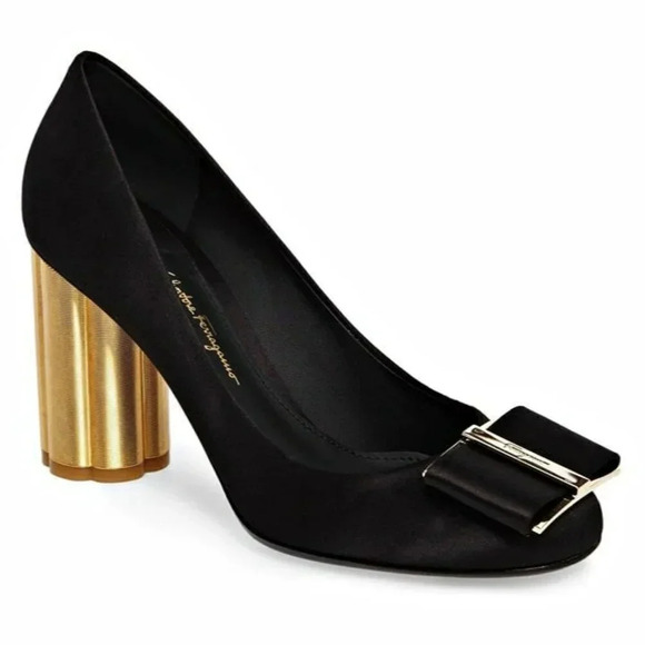 Salvatore Ferragamo Shoes - Salvatore Ferragamo Capua 85 Women's Flower Heel Satin Pump Size 7.5 (MSRP $850)